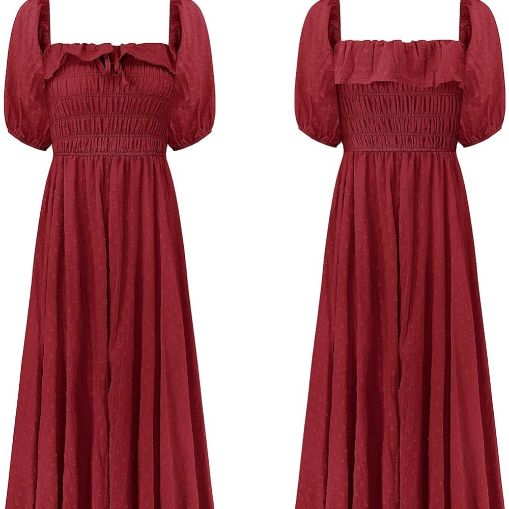 Red Ruffled Smocked Off-Shoulder Sundress - Picture 3 of 3